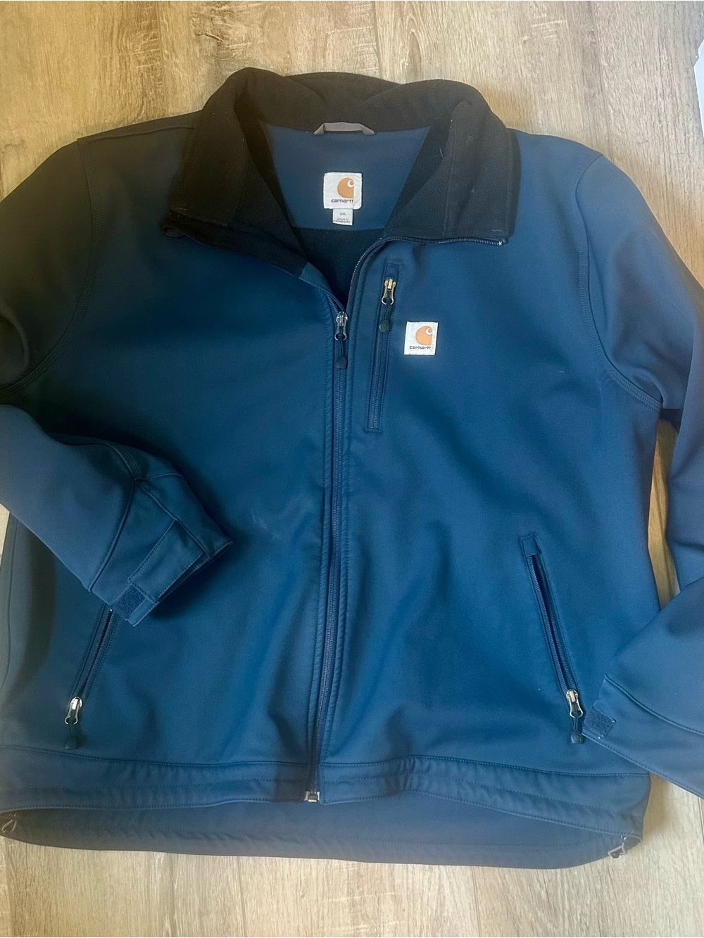 Carhartt Navy Blue Softshell Zip Jacket with Black Collar